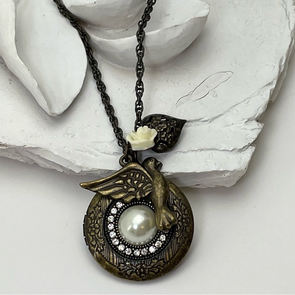 Long Antique Style Brass Locket Pendant Cluster